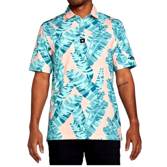 Bad Birdie Other - NEW Bad Birdie Blue Steel Tropical Golf Polo Shirt in Peach and Teal Size XXL